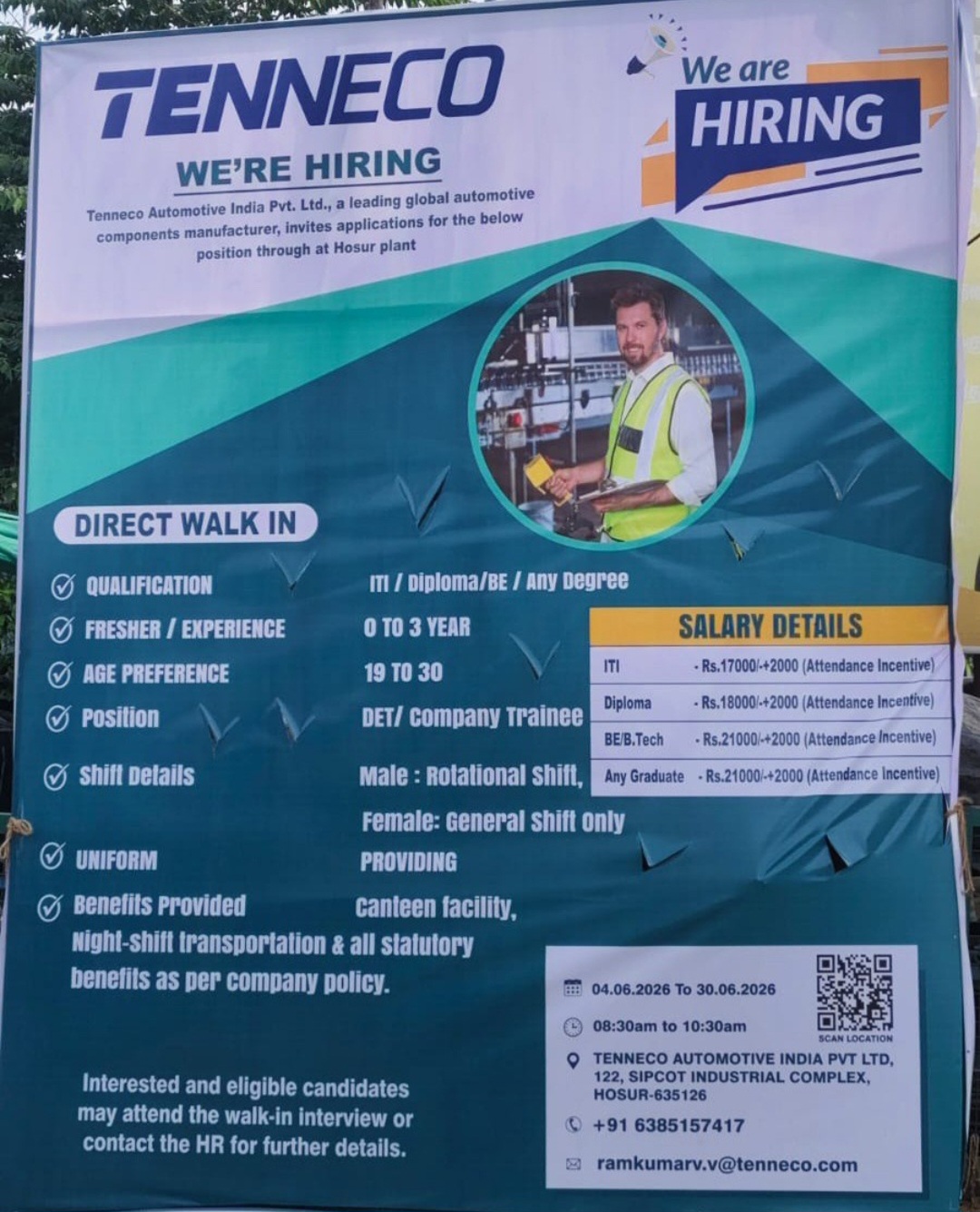 Tenneco Automotive India Pvt. Ltd. Hiring – Hosur