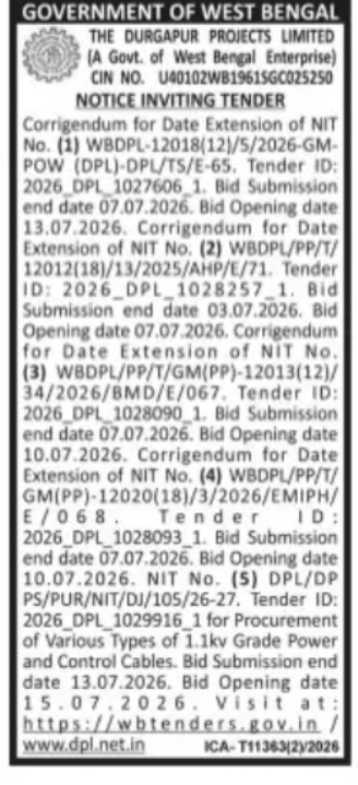 The Durgapur Projects Limited (DPL) – Tender Notice