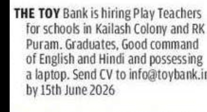 The Toy Bank – Play Teachers Recruitment
