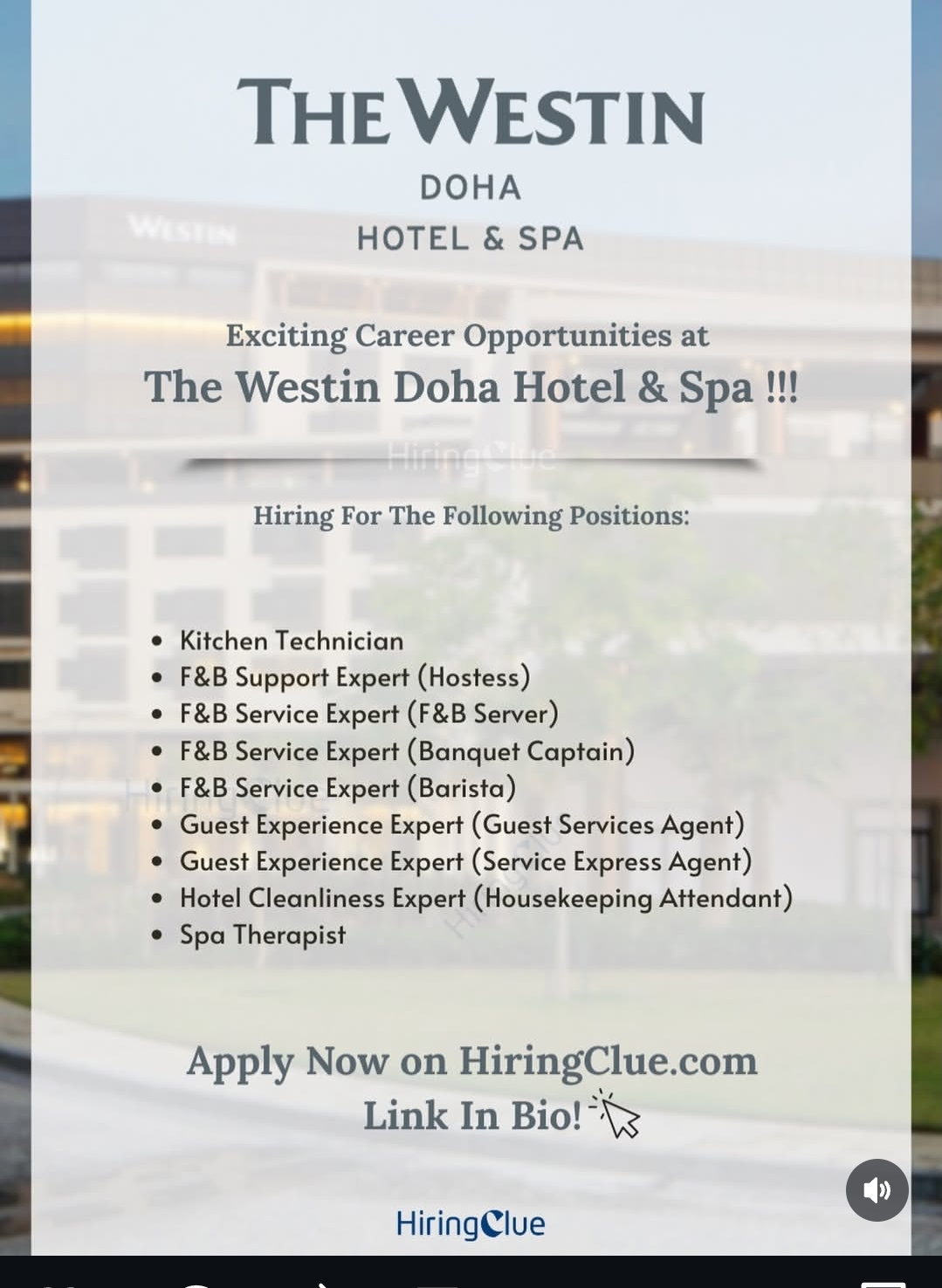 The Westin Doha Hotel & Spa is Hiring!
