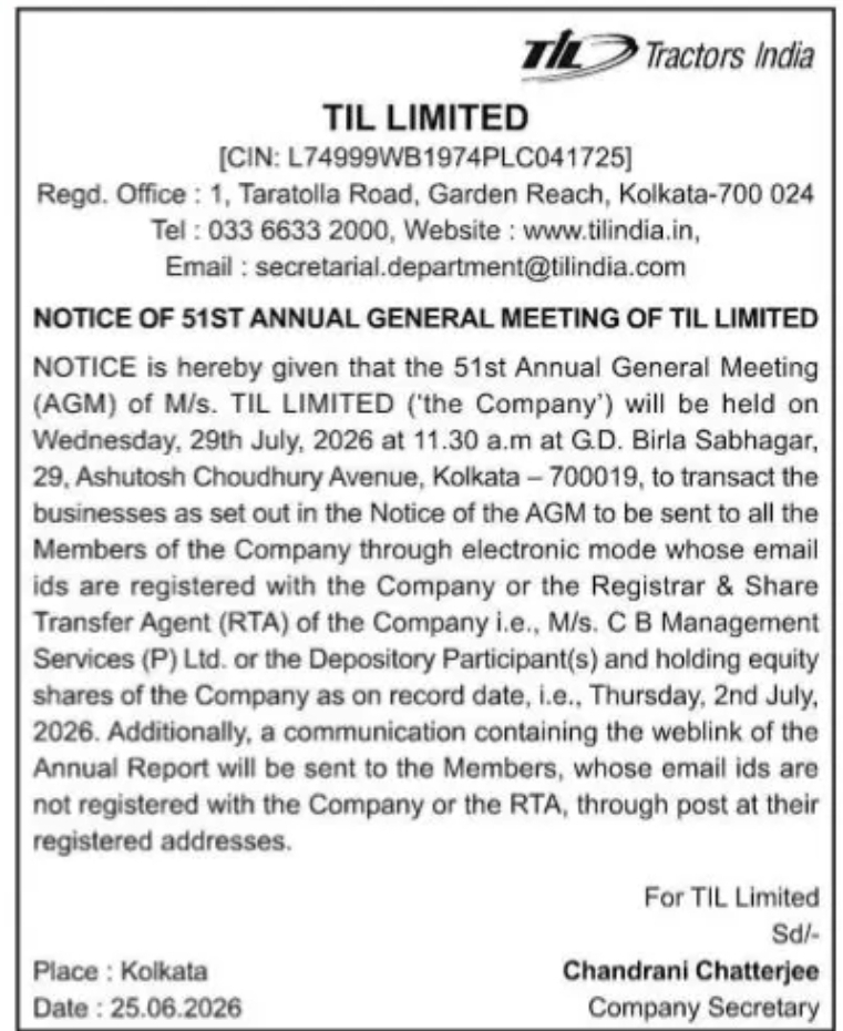 TIL Limited – Notice of 51st Annual General Meeting