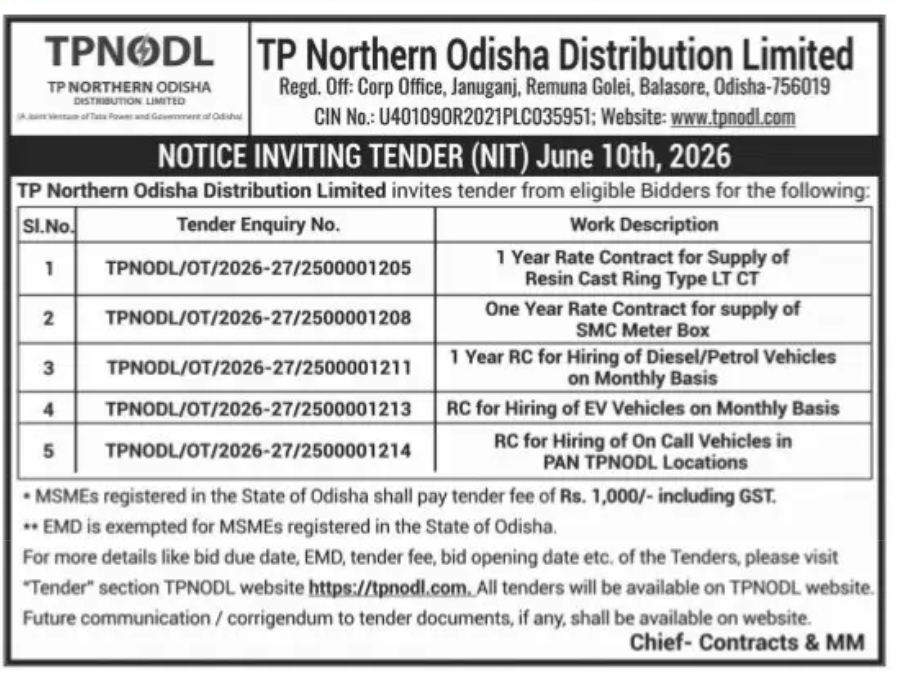 TPNODL Tender Notification – June 10, 2026