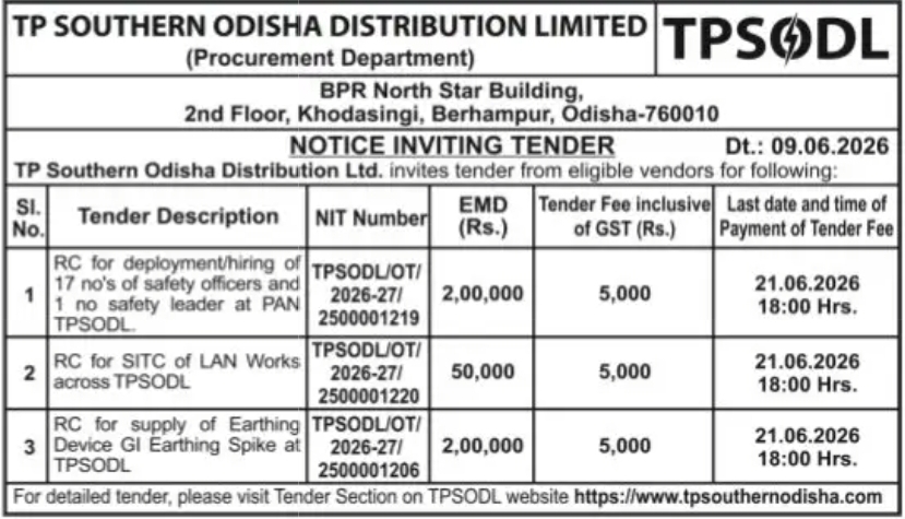 TPSODL Notice Inviting Tender (NIT) –