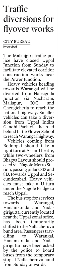 🚧 Traffic Alert – Uppal Diversions in Hyderabad