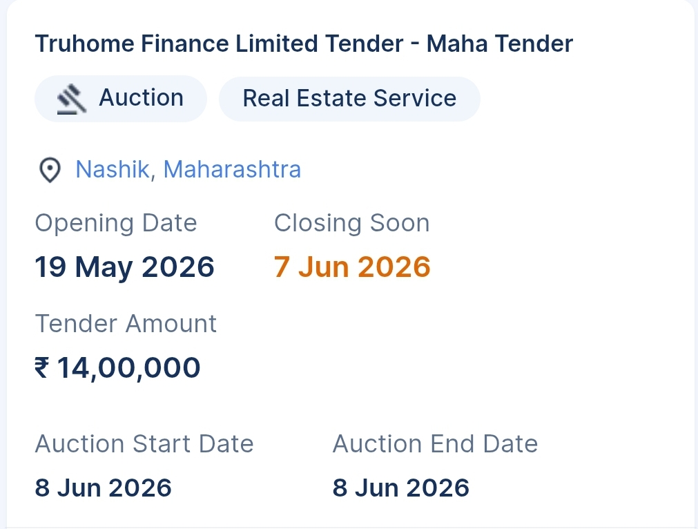 Truhome Finance Limited Tender - Maha Tender
