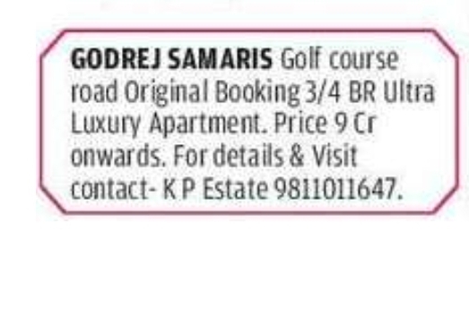 Ultra Luxury Apartments for Sale – Godrej Samaris, Golf Course Road, Gurgaon