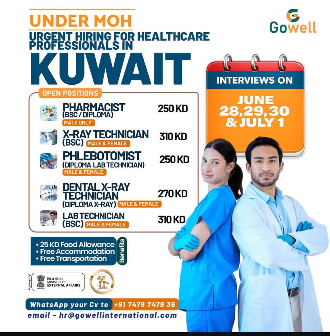 UNDER MOH URGENT HIRING FOR HEALTHCARE PROFESSIONALS IN KUWAIT