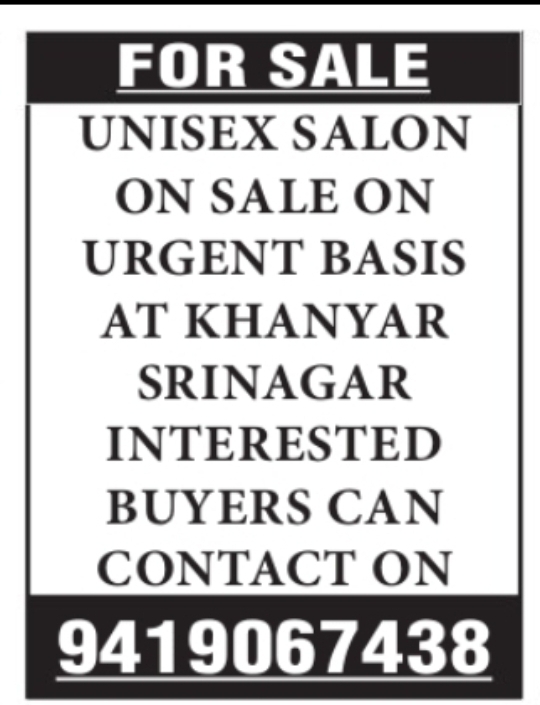 Unisex Salon for Sale – Khanyar, Srinagar