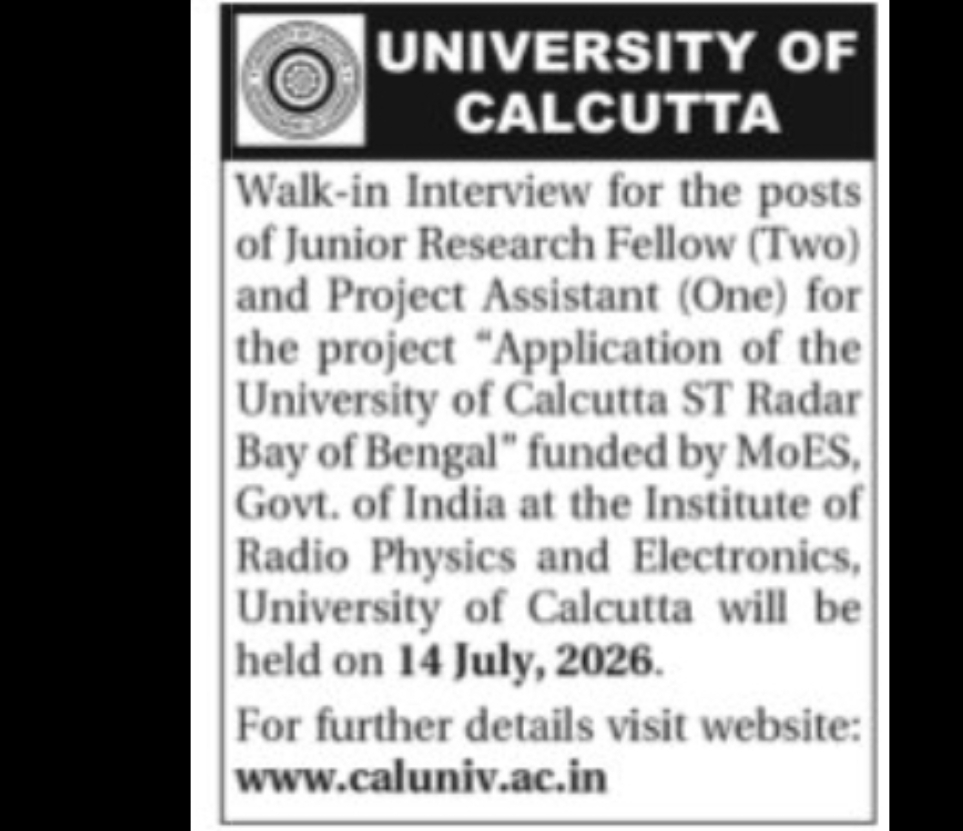 University of Calcutta – Walk-in Interview Notice (JRF & Project Assistant)