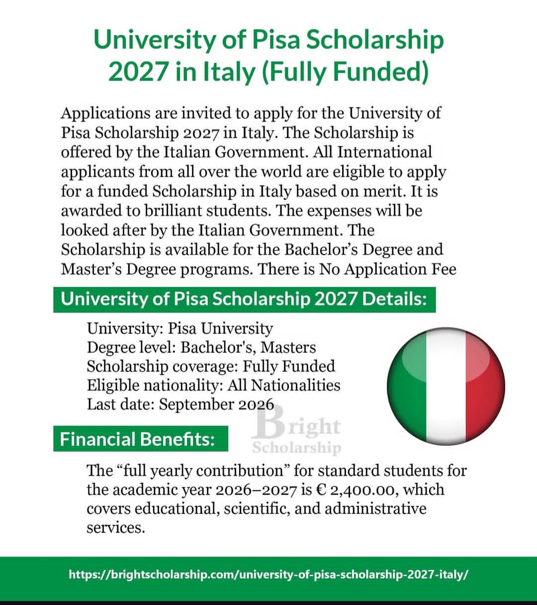University of Pisa Scholarship 2027 in Italy (Fully Funded)