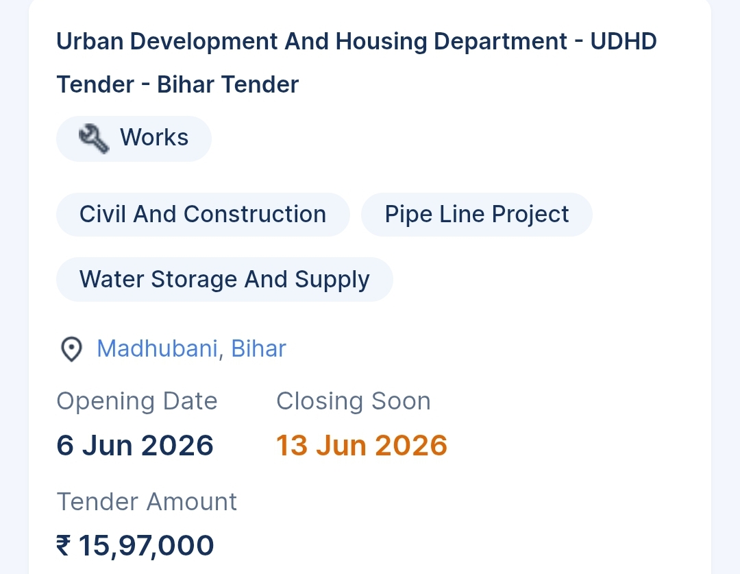 Urban Development And Housing Department - UDHD Tender - Bihar Tender