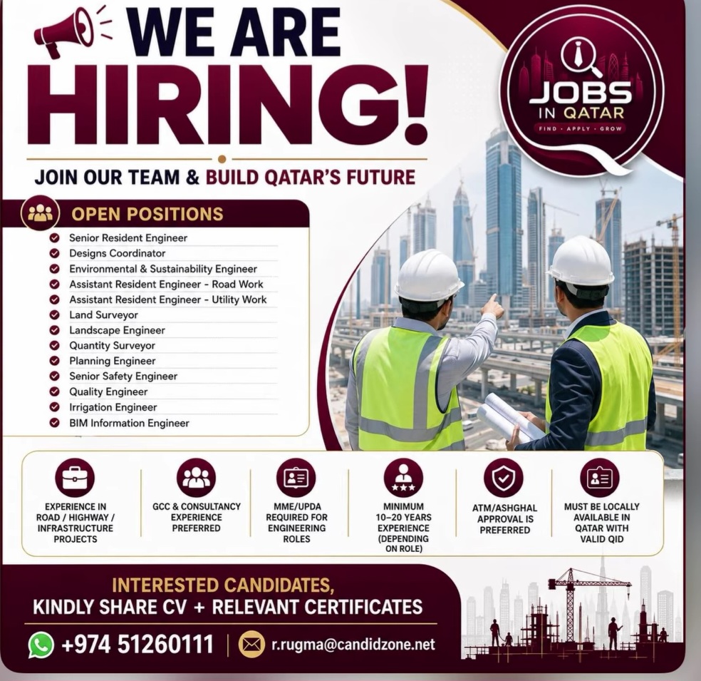 Urgent Engineering Jobs in Qatar for Infrastructure & Highway Projects