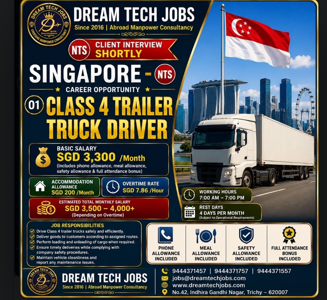 Urgent Hiring – Class 4 Trailer Truck Driver | Singapore