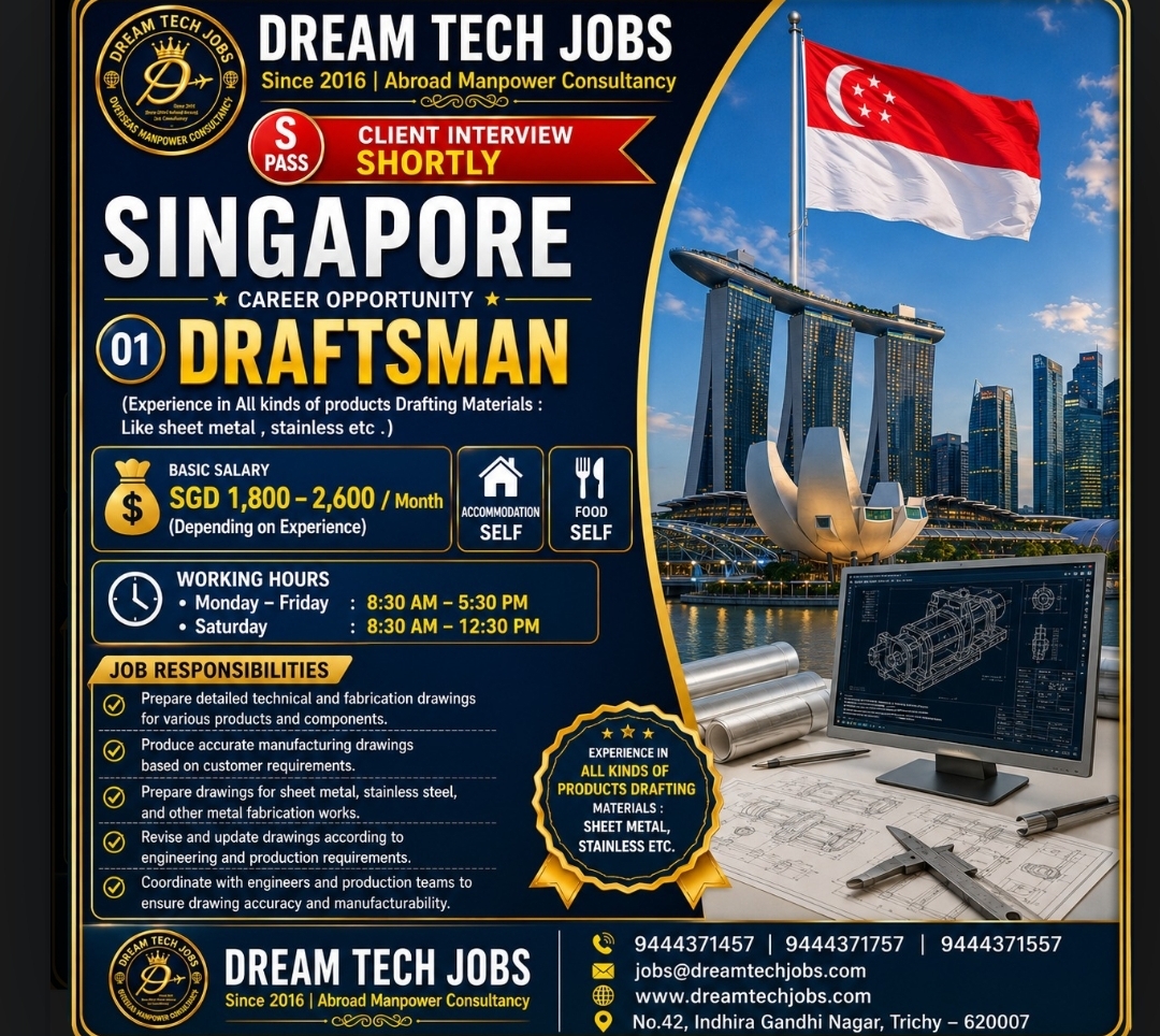 Urgent Hiring – Draftsman for Singapore | Client Interview Soon