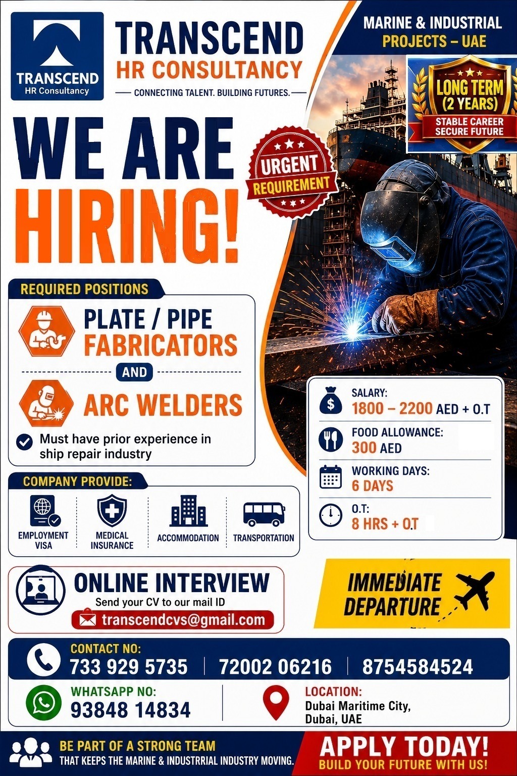 Urgent Hiring – Dubai Maritime City, UAE
