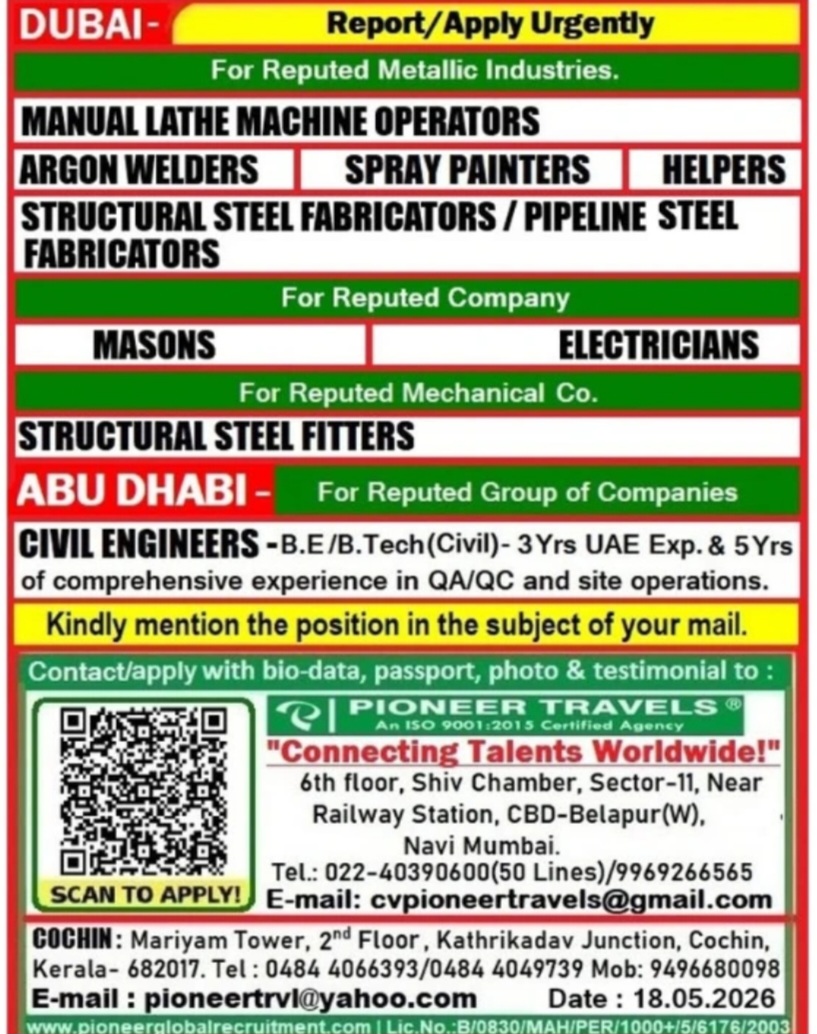 Urgent hiring for Dubai & Abu Dhabi