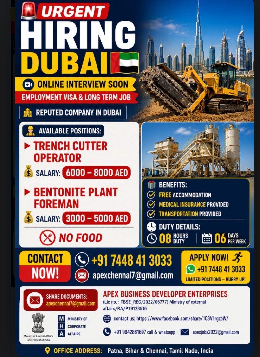 Urgent Hiring for Dubai – Long Term Employment Visa