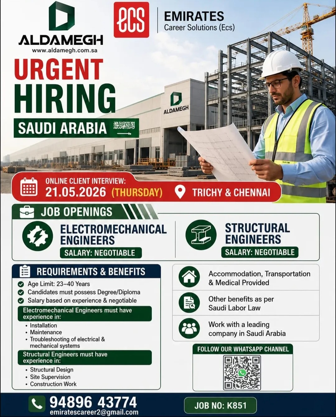 Urgent Hiring for Saudi Arabia by ALDAMEGH