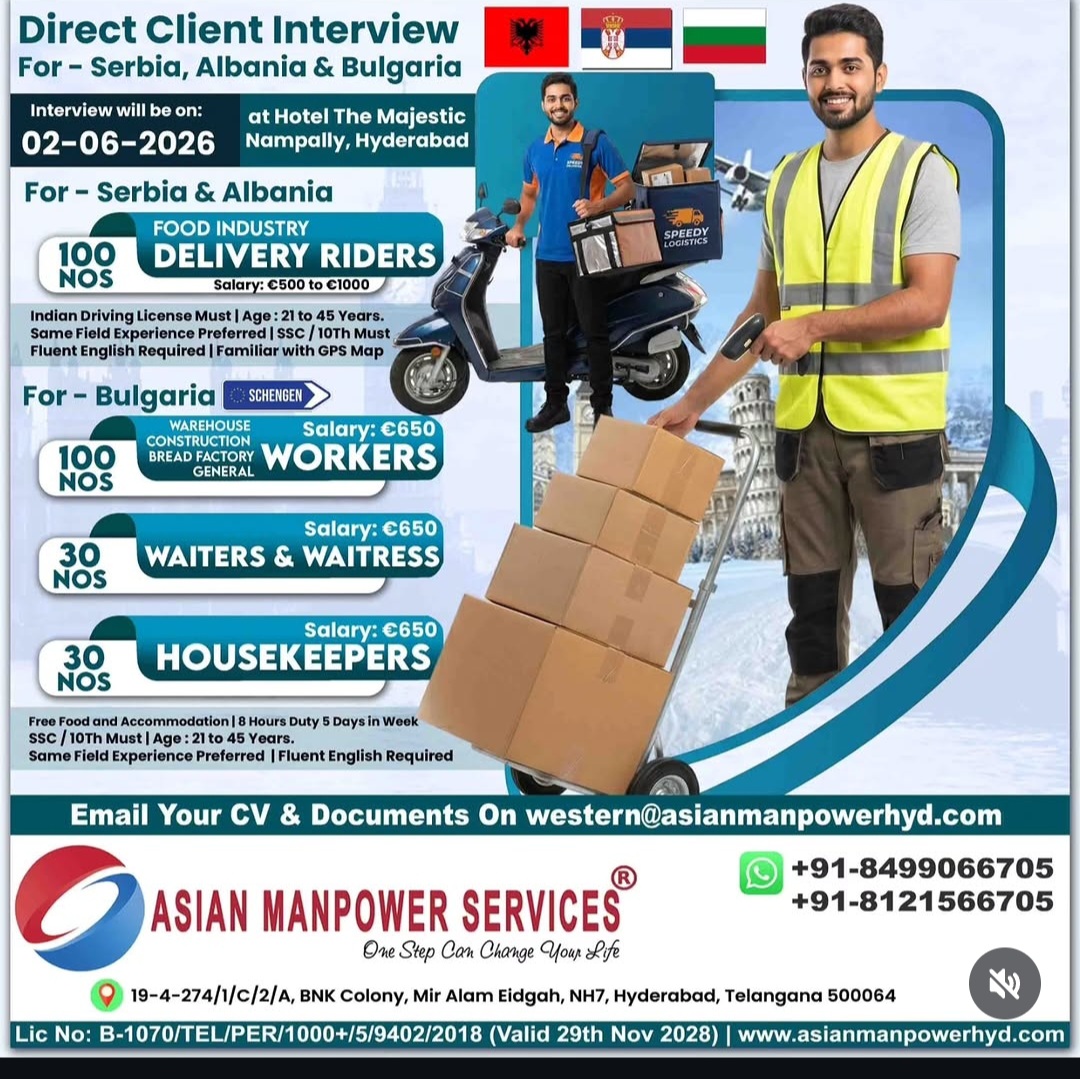 Urgent Hiring for Serbia, Albania & Bulgaria – Direct Client Interview in Hyderabad