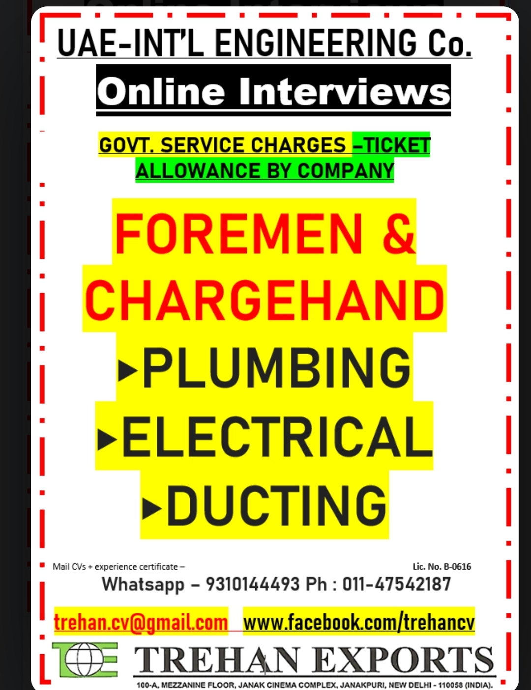 Urgent Hiring for UAE – Foremen & Chargehand | Online Interviews
