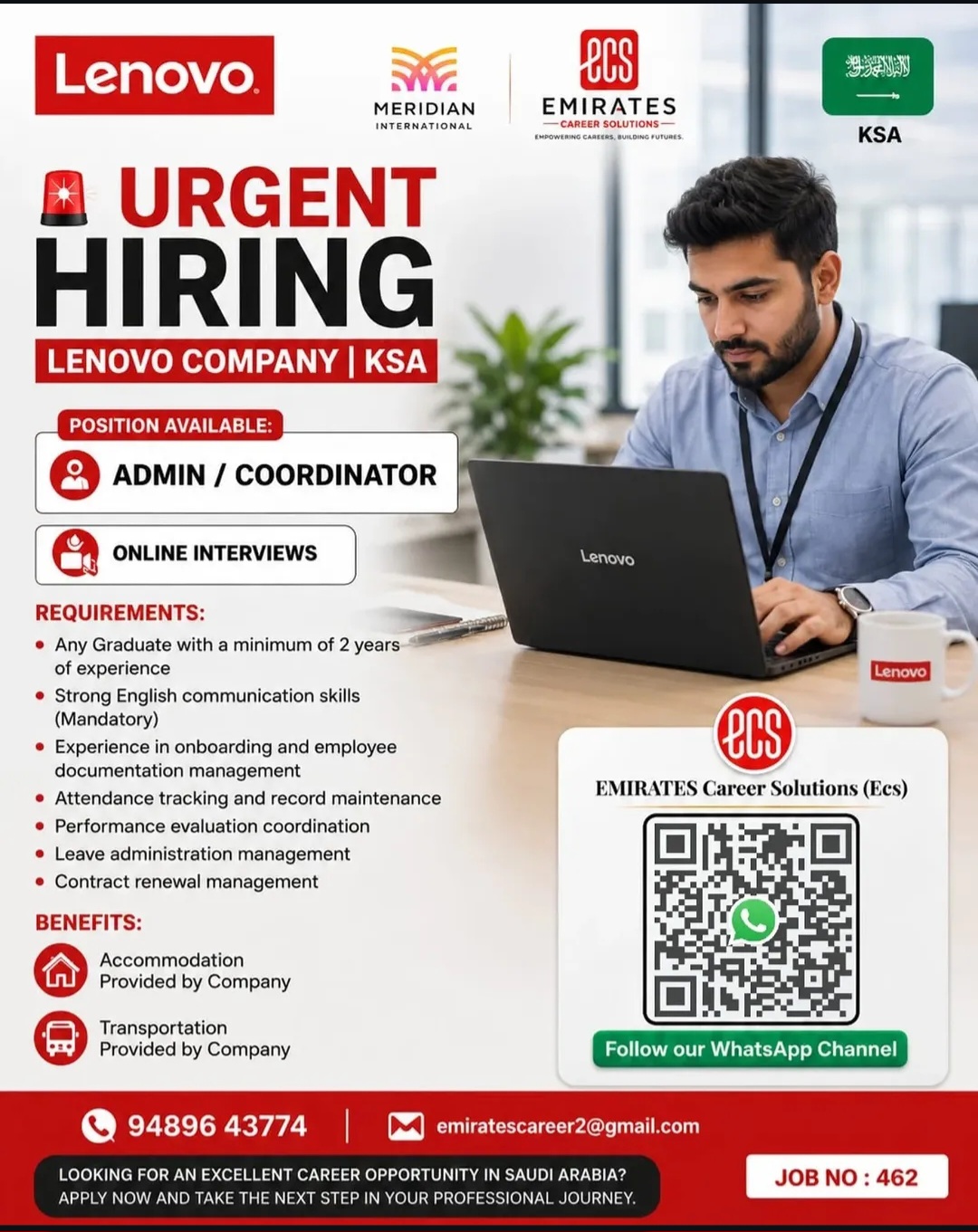 URGENT HIRING – LENOVO COMPANY | KSA Position: Admin / Coordinator