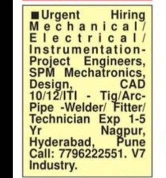 Urgent Hiring – Mechanical, Electrical & Instrumentation Professionals