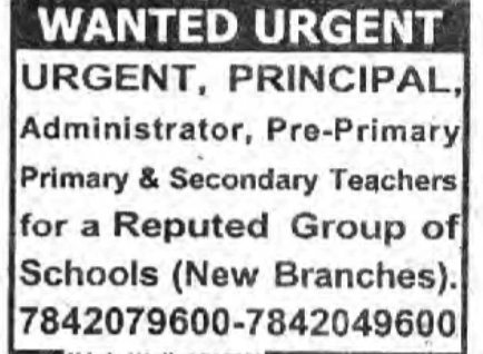 🚨 Urgent Hiring – School Staff Required