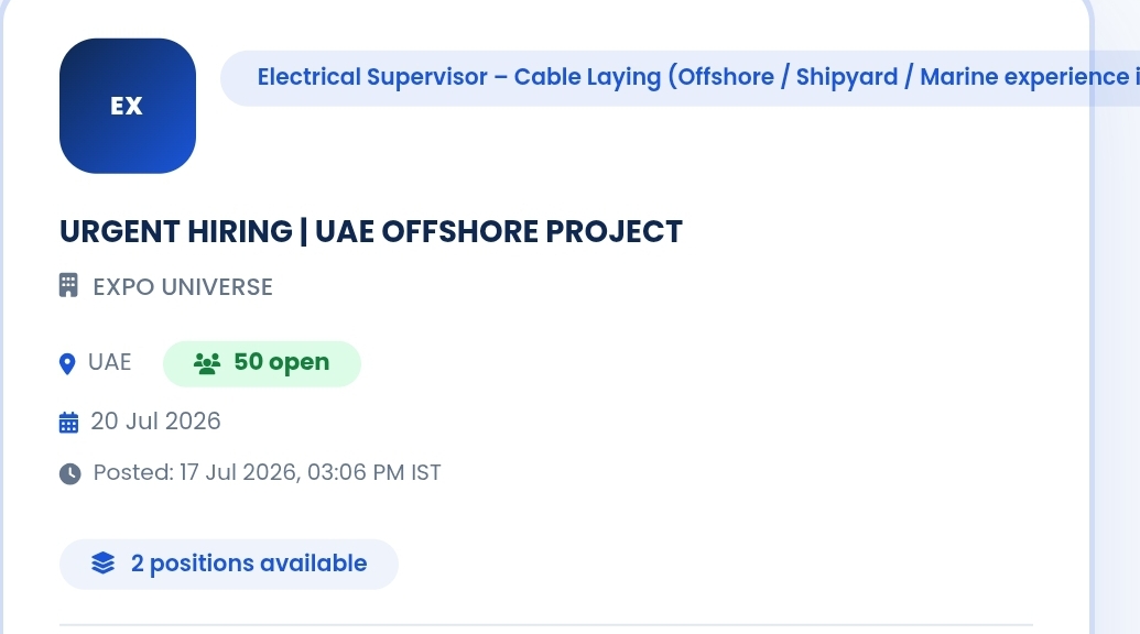 URGENT HIRING | UAE OFFSHORE PROJECT