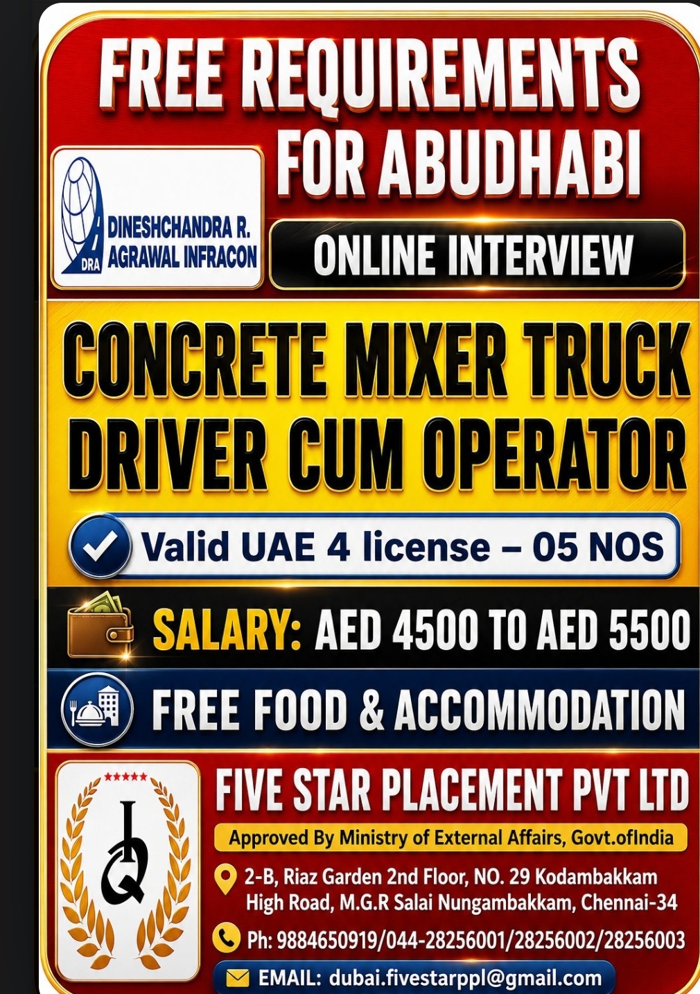 URGENT OVERSEAS JOB REQUIREMENT – ABU DHABI