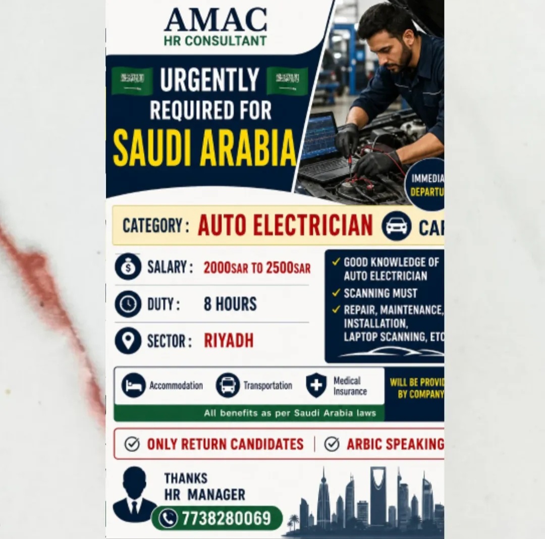 URGENT REQUIREMENT FOR SAUDI ARABIA Immediate departure