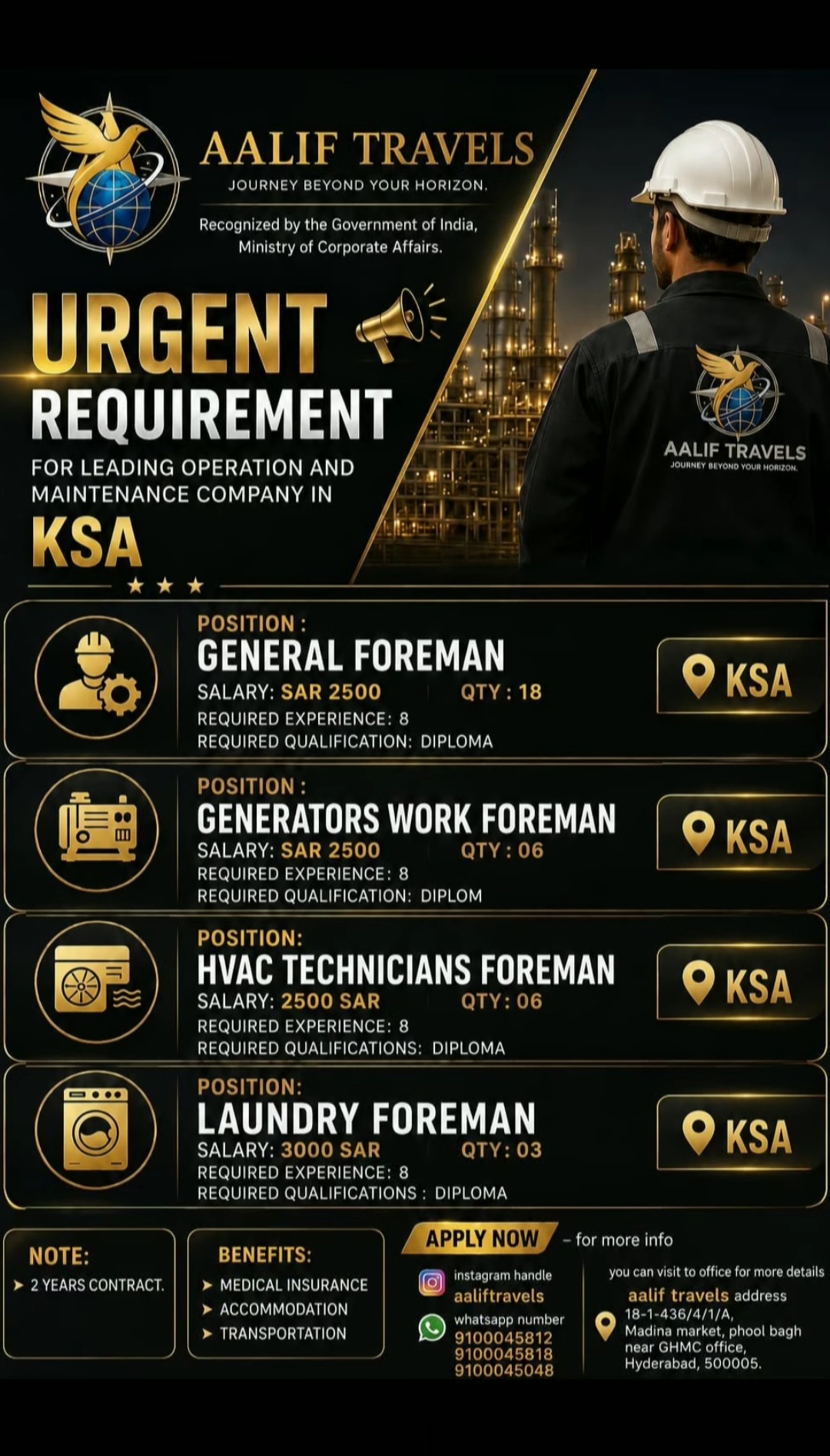 URGENT REQUIREMENT IN KSA – LEADING OPERATION & MAINTENANCE COMPANY