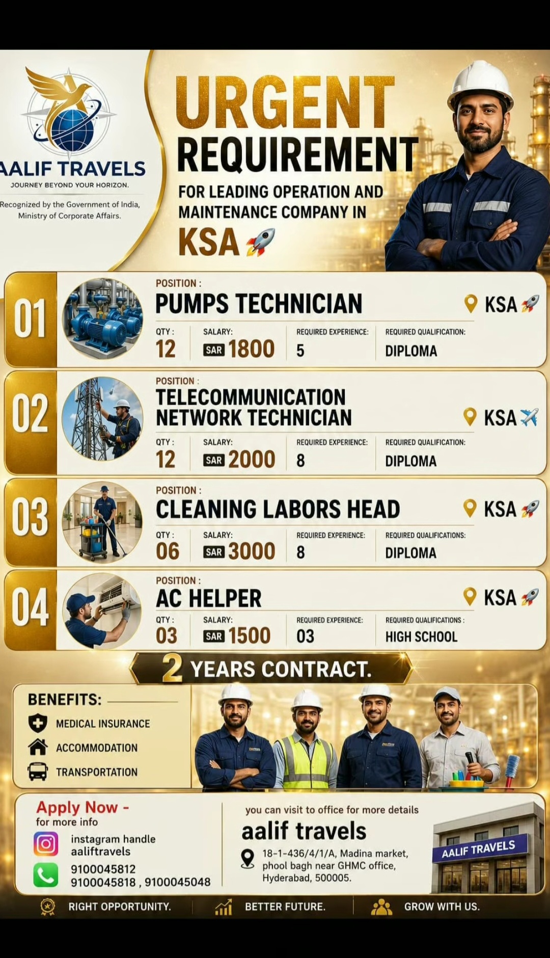 URGENT REQUIREMENT – KSA OPERATION & MAINTENANCE JOBS