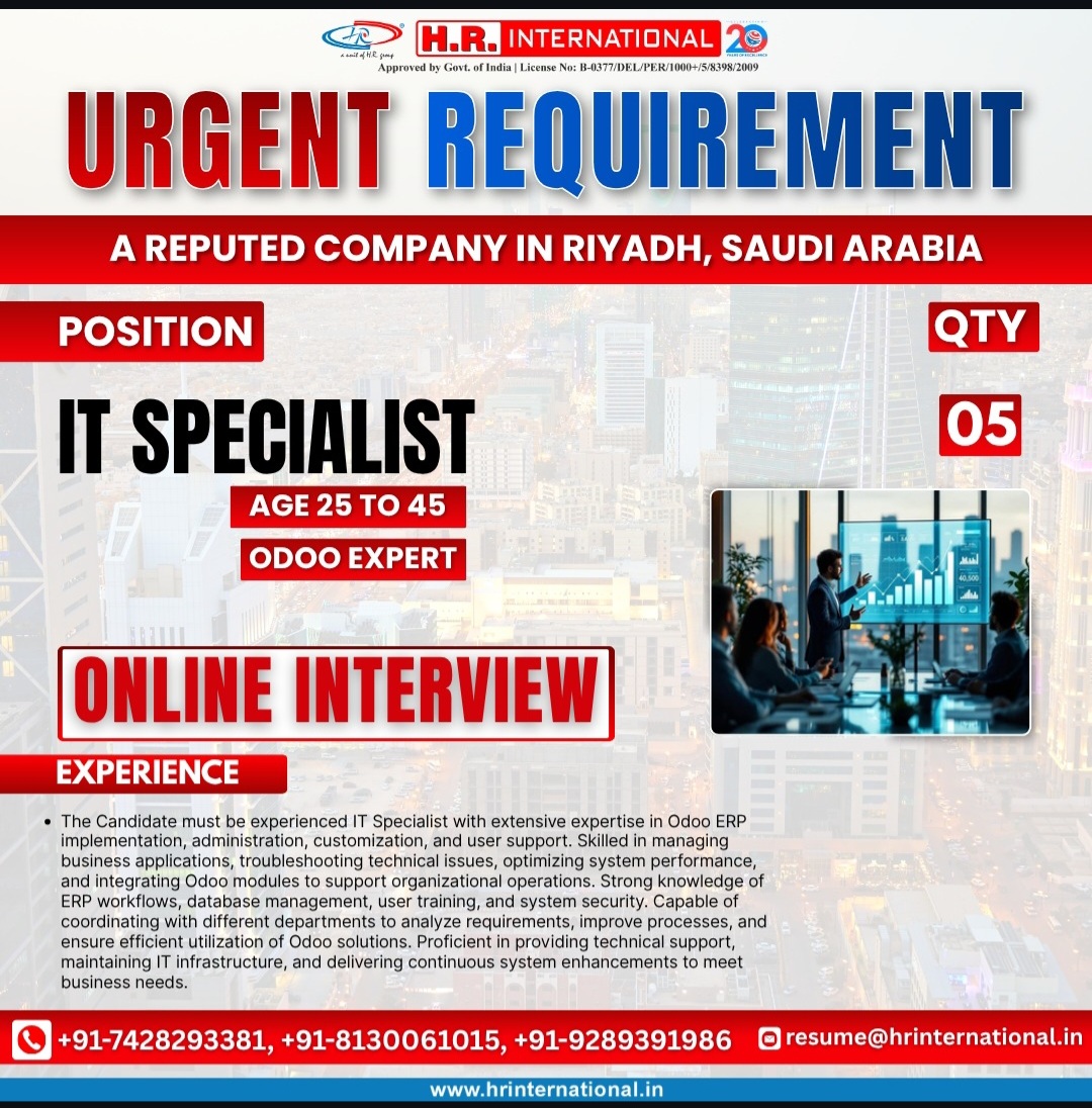 URGENT REQUIREMENT Reputed Company – Riyadh, Saudi Arabia