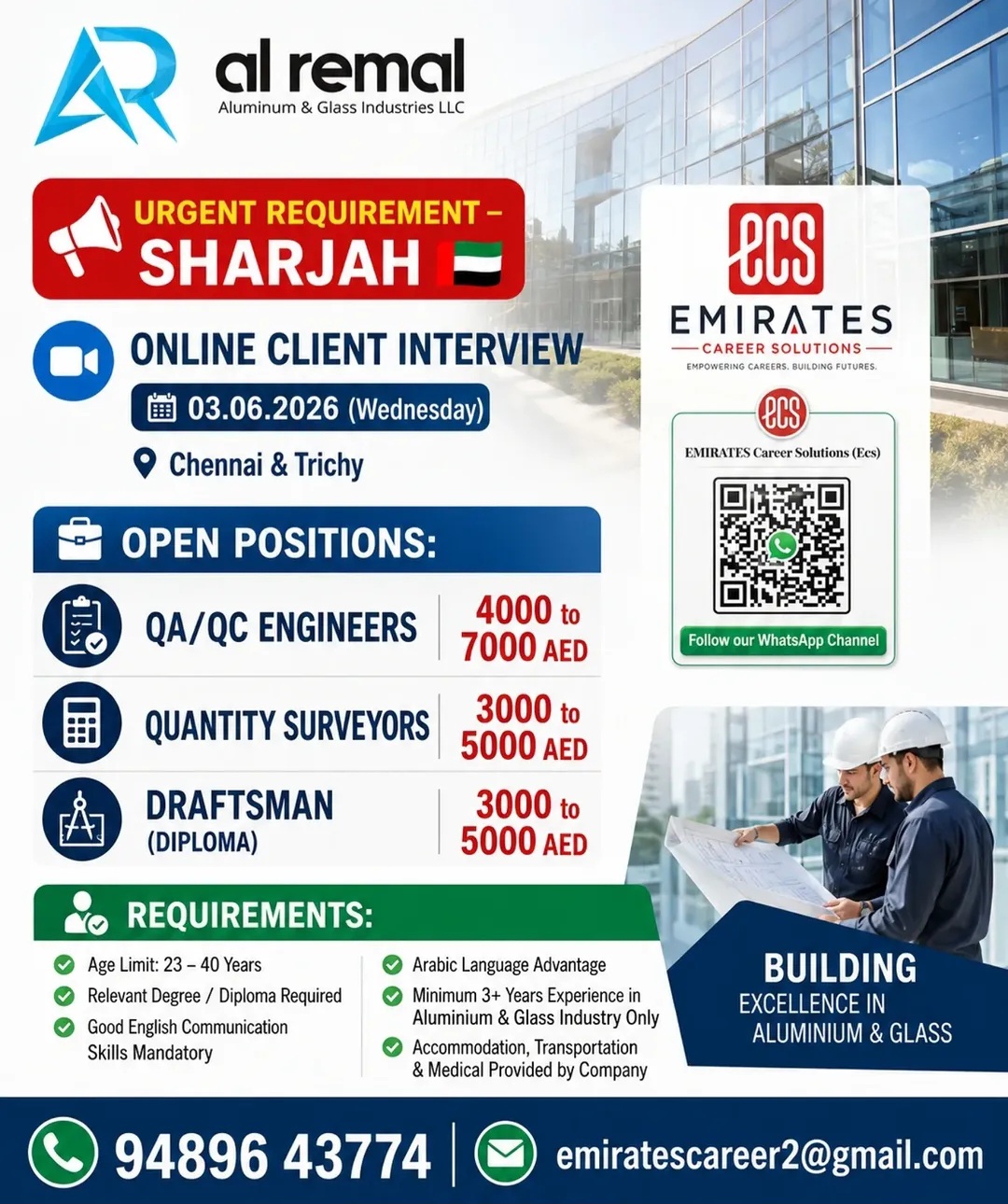URGENT REQUIREMENT – SHARJAH Gl Remal Aluminum & Glass Industries LLC