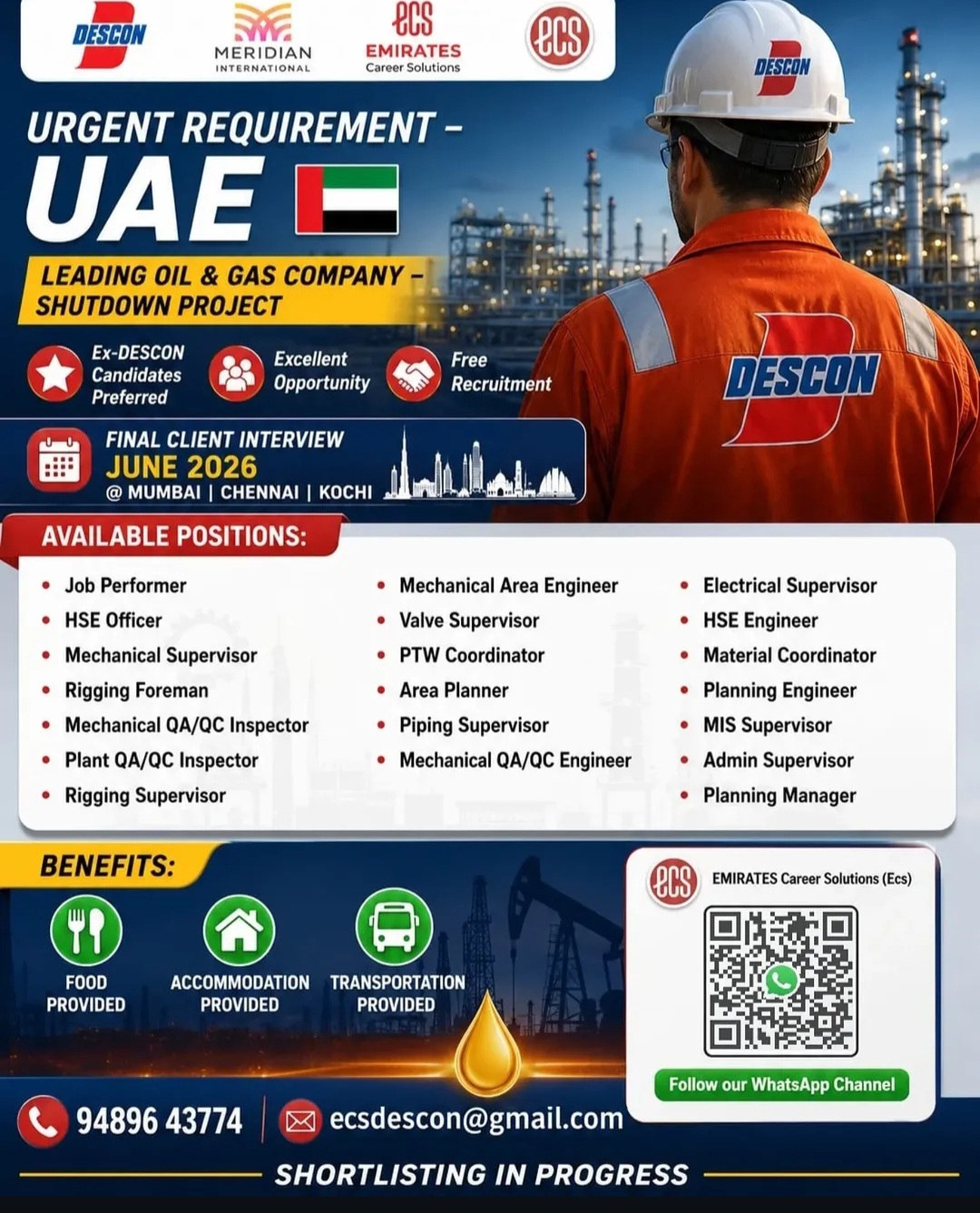 Urgent Requirement – UAE | Leading Oil & Gas Company – Shutdown Project