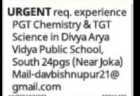 URGENT TEACHING VACANCIES – SOUTH 24 PARGANAS & HOOGHLY