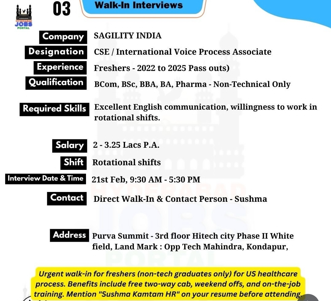 🚶‍♀️ Urgent Walk-In Drive – Sagility India Hiring Freshers