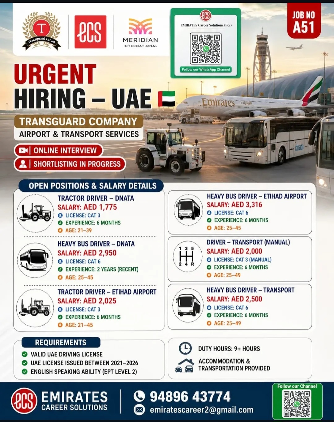 Urgently Hiring for UAE – Airport & Transport Services