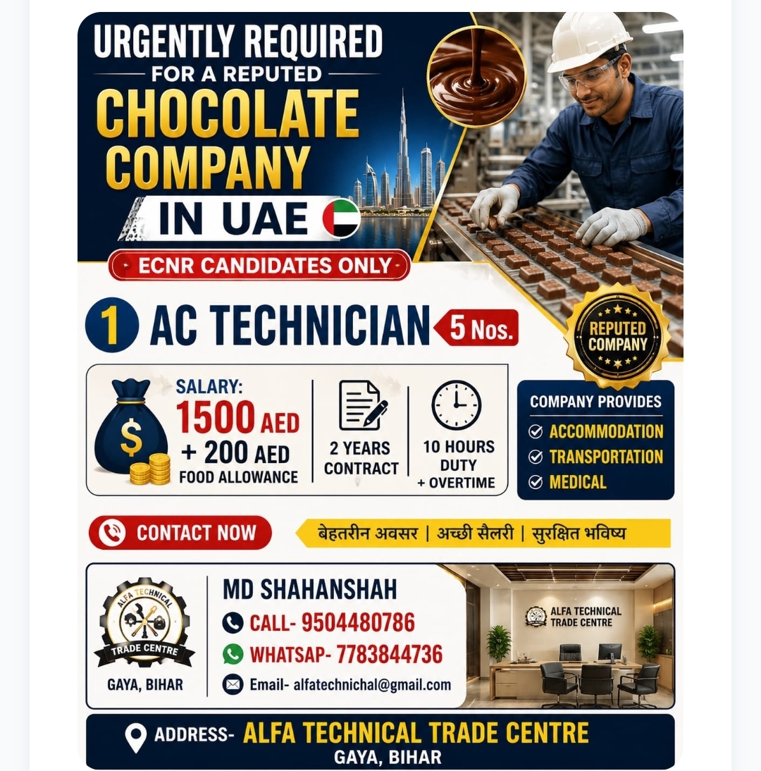 Urgently Required for a reputed chocolate company in UAE