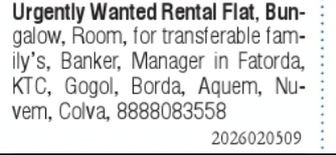 Urgently Required Rental Property – South Goa