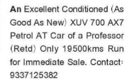 USED CAR FOR SALE – XUV700 AX7 PETROL AT