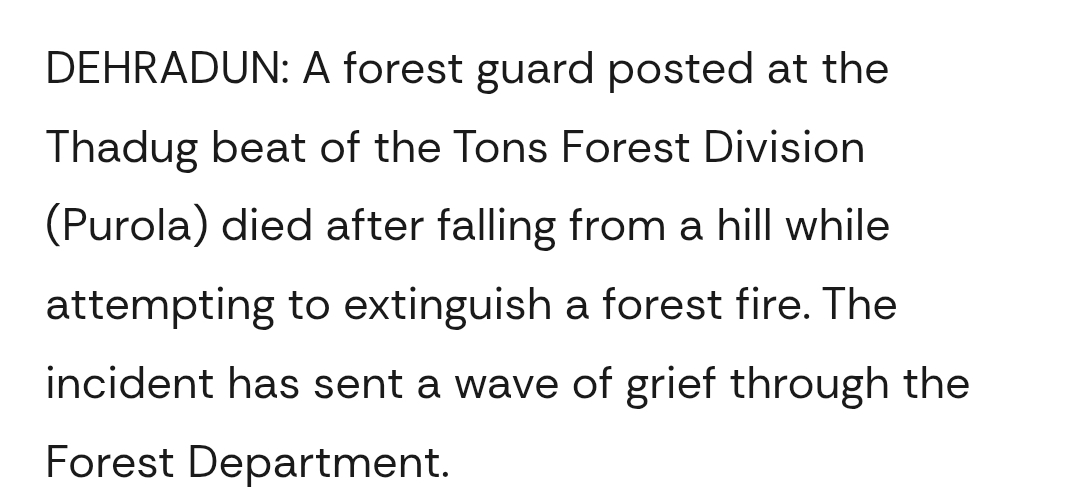 Uttarkashi: Forest Guard Dies After Falling from Hill While Fighting Forest Fire