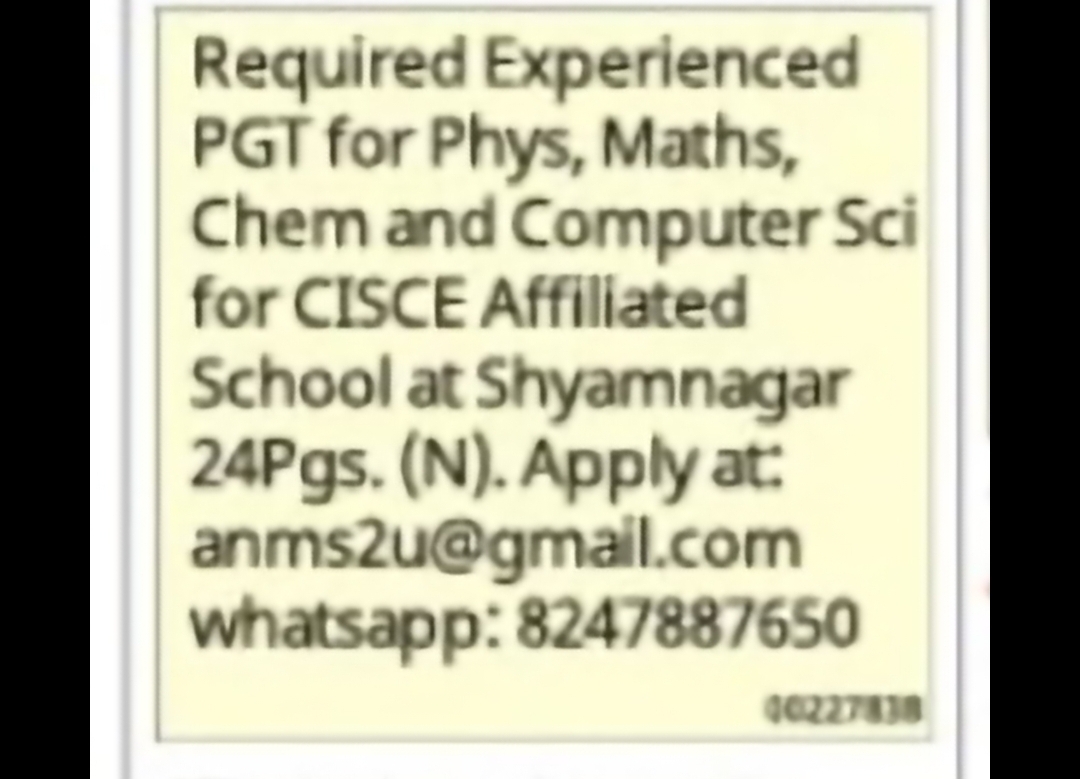 Vacancy: Experienced PGT Teachers