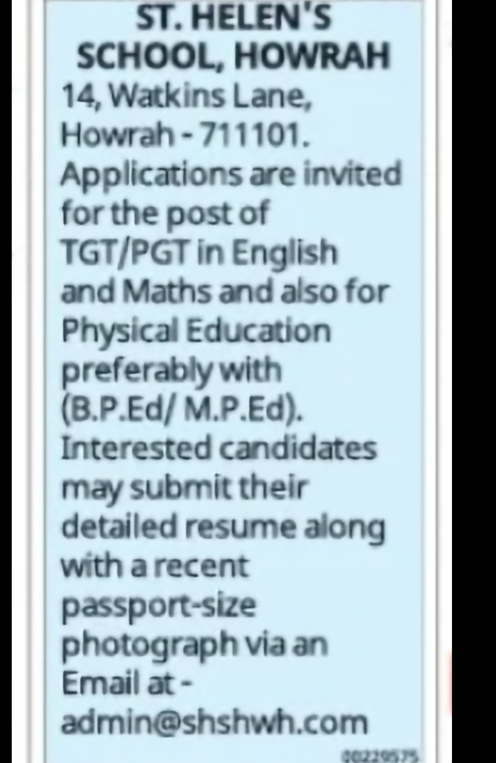 Vacancy: TGT/PGT Teachers