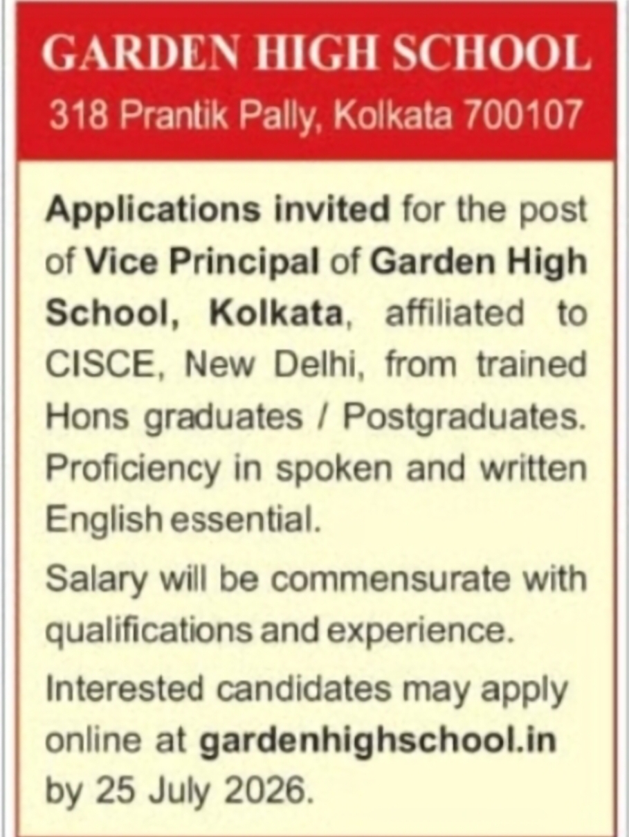 Vice Principal – Garden High School, Kolkata