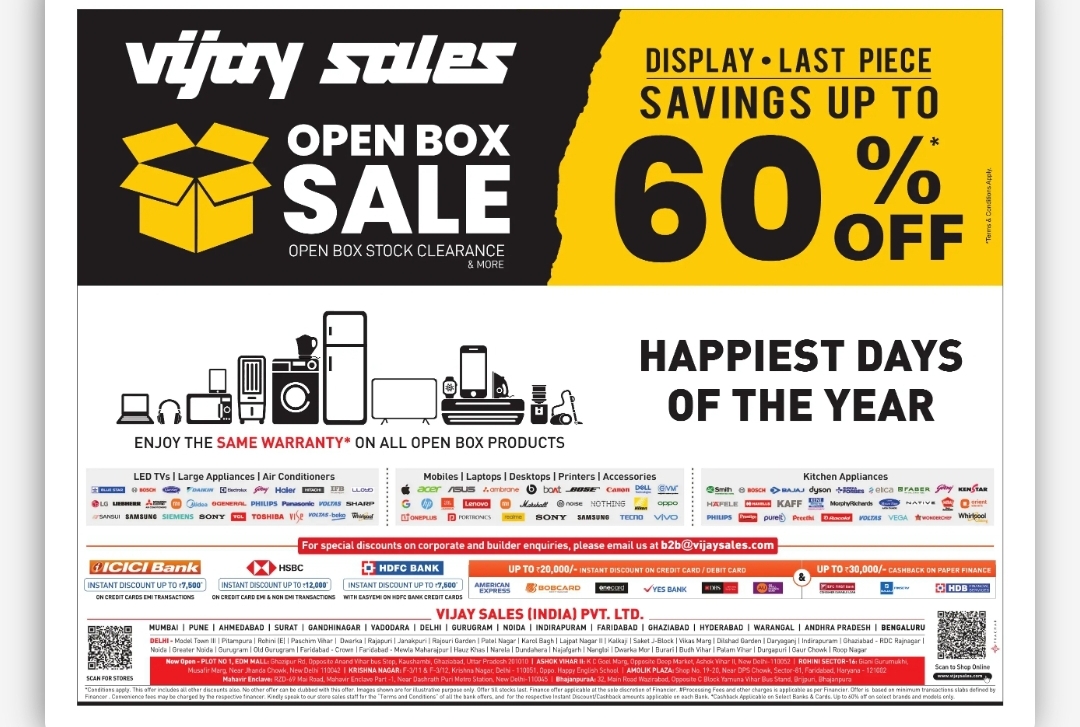 VIJAY SALES OPEN BOX SALE – UP TO 60% OFF ON TOP BRANDS