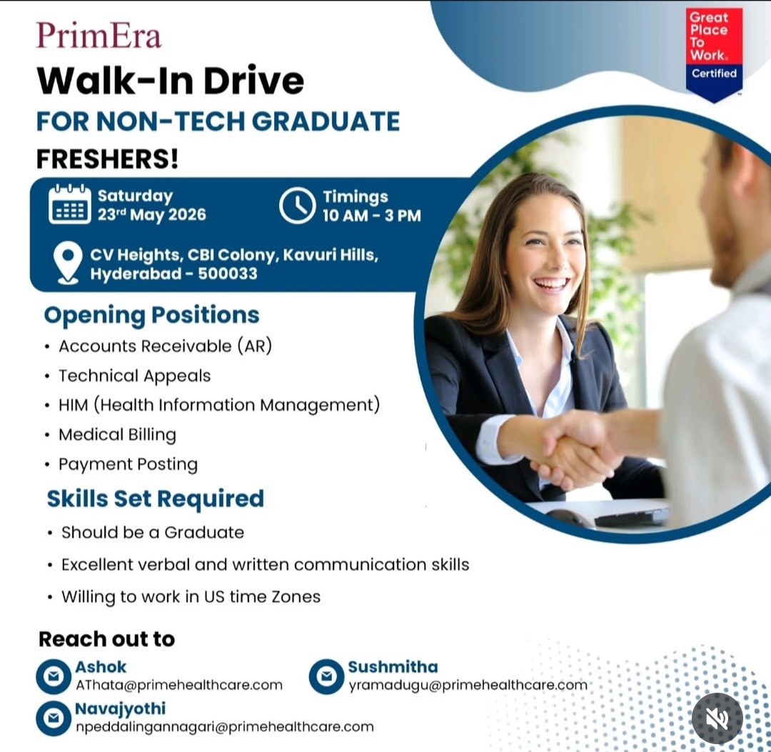 Walk-In Drive for Non-Tech Graduate Freshers in Hyderabad