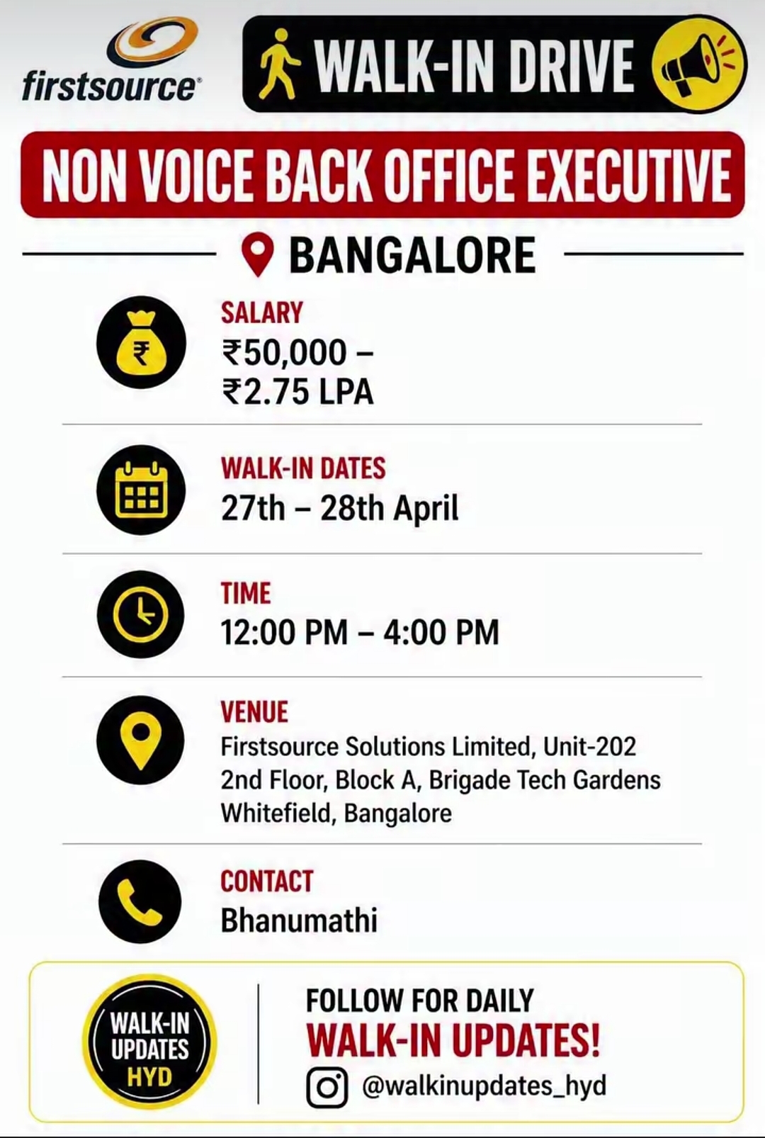 WALK-IN DRIVE – NON-VOICE BACK OFFICE EXECUTIVE