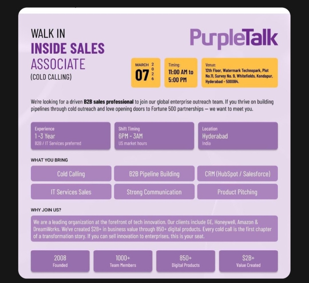 Walk-In: Inside Sales Associate (Cold Calling) – PupleTalk