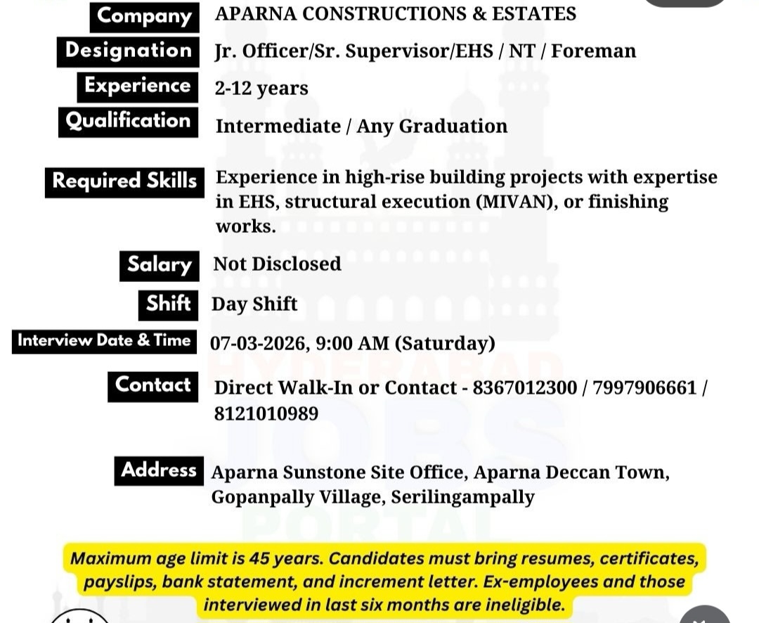 🏢 Walk-In Interview – Aparna Constructions & Estates